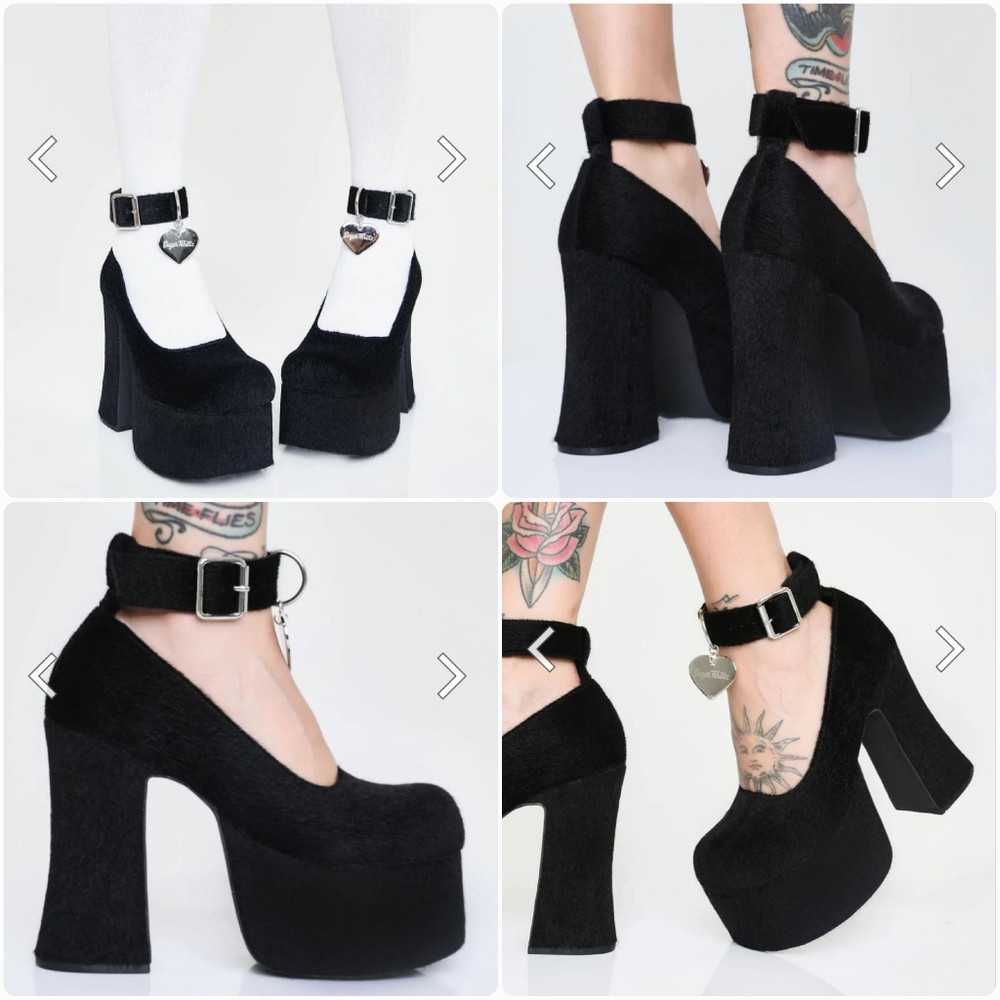 Dolls Kill Sugar Thrillz Feline Good Fuzzy Black Platform Heels Goth Fetish 8